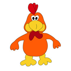 Funny cartoon cock on white background. Vector illustration.