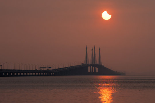 Solar Eclipse in Penang Bridge, Malaysia
