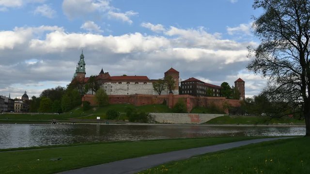 Wawel castle in Kracow in Poland time lapse