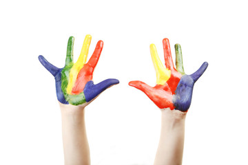 Boy hands painted isolated on white