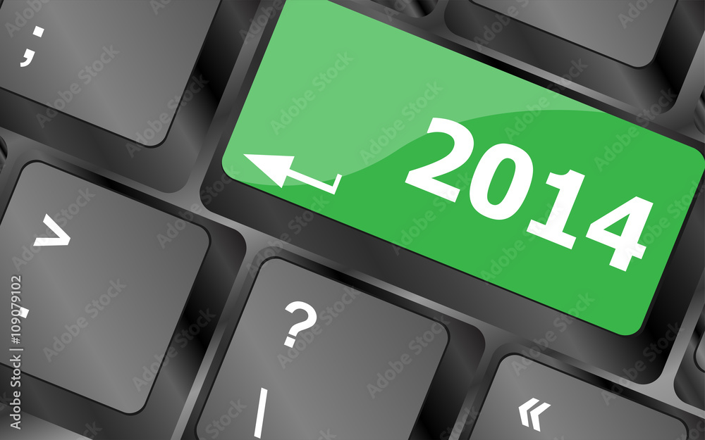 Poster 2014 new year keyboard key button close-up. keyboard keys icon button vector