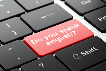 Learning concept: Do you speak English? on computer keyboard background