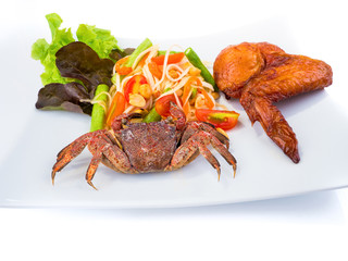 thai food, papaya salad on the white dish