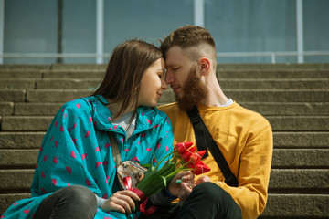  love couple sitting together on steps