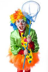 bright emotional clown on a white background