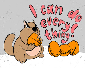 Motivation cartoon concept - angry hamster i can do everything