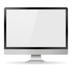 Monitor PC realistic with shadow on a gray background, vector illustration
