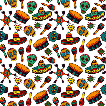 Seamless pattern with mexican symbols