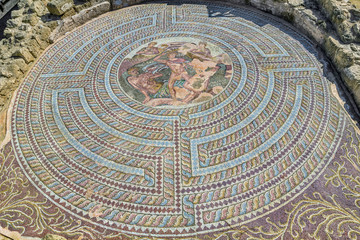 Ancient floor mosaic at Phaphos archaeological park, Cyprus.