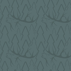 Seamless pattern for hunting theme. With deer, duck, gun, bird a