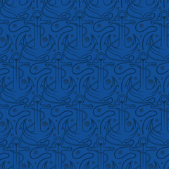 Seamless pattern for marine theme. With anchor,rope and shell. V