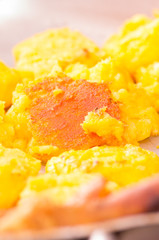 Delicious fried mashed potatoes, gold color 