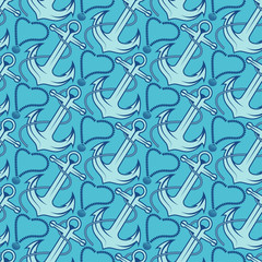 Seamless pattern for marine theme. With anchor,rope and shell. V