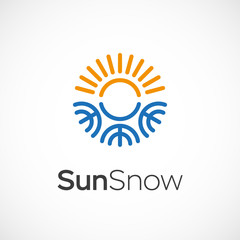 Hot and cold symbol. Sun and snowflake all season concept logo.