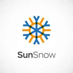 Hot and cold symbol. Sun and snowflake all season concept logo.
