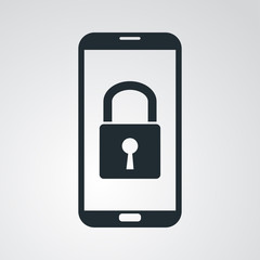 Icono plano smartphone con candado en fondo degradado