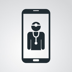 Icono plano smartphone con doctor en fondo degradado