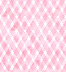 Diagonalny bawełniany materiał w kratkę różowi kolory na białym tle. Akwarela bezszwowe wzór na tkaninę - 109087322