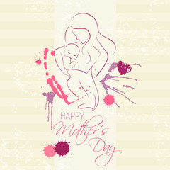 Obraz na płótnie Canvas Mother' Day - Elegant vector layout with contoured mother an child silhouette