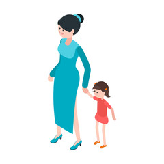 Isometric woman and child.