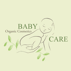 Organic Cosmetics Design element with contoured newborn baby