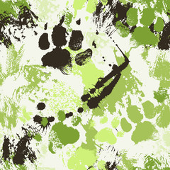 Materiał do szycia Vector seamless pattern with ink spatters and paw footprints of a dog