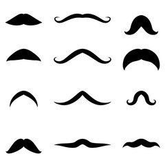 Set vector icon of men's mustache. Group 12 black element. Silho