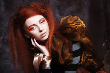 redhair woman with bright creative make up