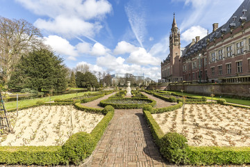 Beautiful garden of the Peace Palace or Vredespaleis in Dutch which is located in The Hague, Netherlands