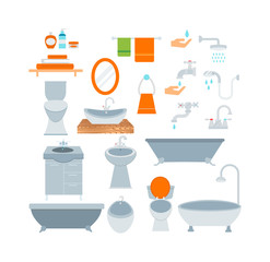 Bathroom icons colored set with process water savings symbols vector illustration.