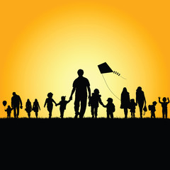 children with family silhouette illustration