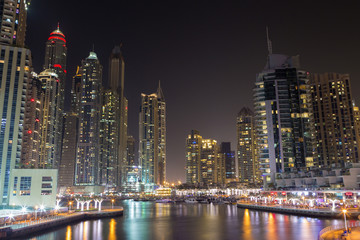 Fototapeta na wymiar Night city skyline in Marina district, Dubai