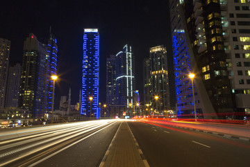 Naklejka na ściany i meble Night city skyline in Marina district, Dubai