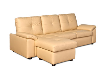 Beige leather sofa on white background