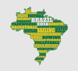 Brazil map with text, various sport competition