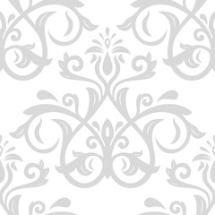 Damask seamless light silver ornament. Traditional pattern. Classic oriental background for design and decorate
