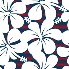 Red white and blue hibiscus lines seamless pattern © adamfaheydesigns