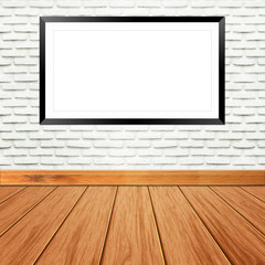 Blank billboard frame on brick wall