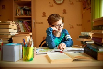 school concept - student boy reading book