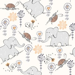 Sweet babies doodle seamless pattern. Babies background.