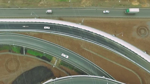 Aerial View of Highway Road Interchange in Moscow City, Russia. Cars, Day, Motorway