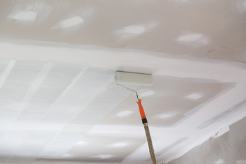 painting a gypsum plaster ceiling with roller