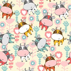 vector art seamless pattern with cartoon cow.