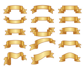 Gold ribbon banners. Gold ribbon decoration and ribbon banner set vector