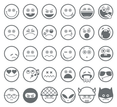 Smiley emoticon vector line icons. Smiley linear faces,  emotion smiley outline signs, smiley character set