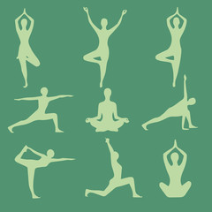Yoga Positions. Silhouettes icons set. Vector illustration