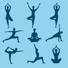 Fototapeta premium Yoga Positions. Silhouettes icons set. Vector illustration