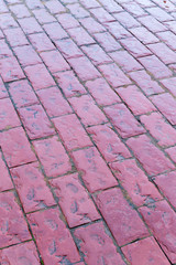 Fototapeta premium Wet Red Pink Cobblestone Path