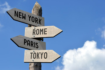 New York, Rome, Paris, Tokyo - travel signpost.