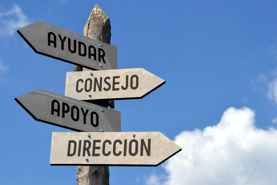 Ayudar, consejo, apoyo, direccion - signpost in Spanish.